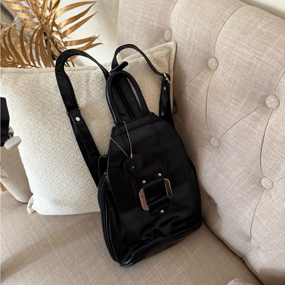 Faux Leather Black Women's Backpack